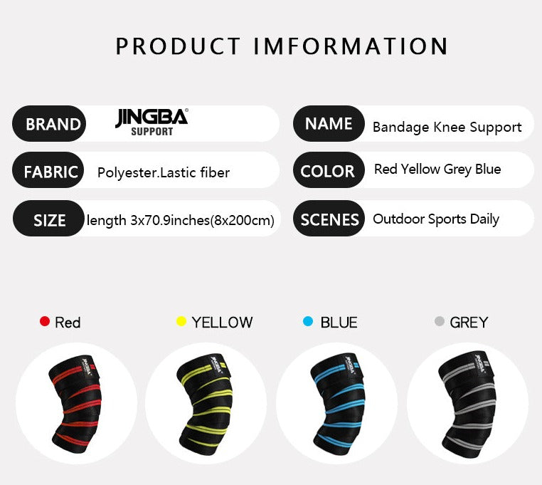 JINGBA SUPPORT 6324 Polyester Non-Slip Running Genouillère Brace High Elastic Compression Genou Bandage Wraps