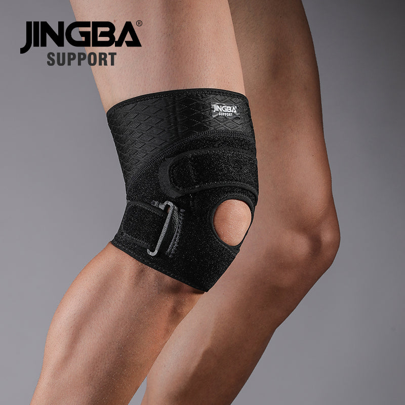 JINGBA SUPPORT 0138 Genouillère réglable en néoprène pour le sport, le volley-ball, le basket-ball, le fitness, avec ceintures de genouillère et bandage.