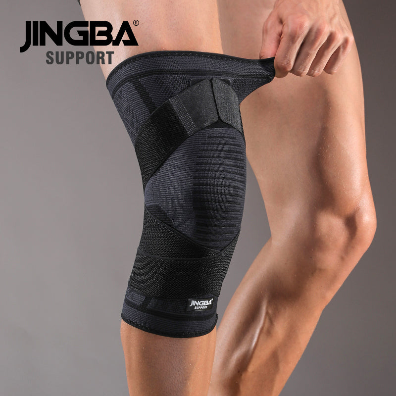 JINGBASUPPORT 2167 Nylon réglable Genou prend en charge haute compression genouillère basket-ball genou bandage jambe manches