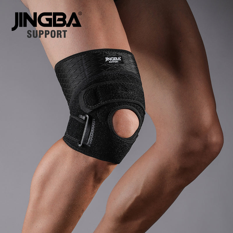 JINGBA SUPPORT 0138 Genouillère réglable en néoprène pour le sport, le volley-ball, le basket-ball, le fitness, avec ceintures de genouillère et bandage.