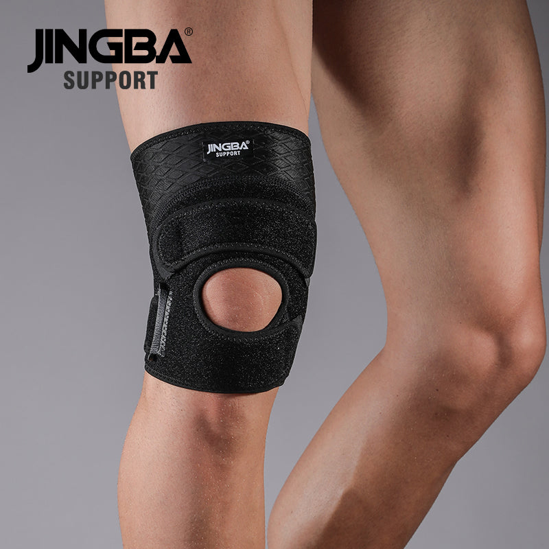 JINGBA SUPPORT 0138 Genouillère réglable en néoprène pour le sport, le volley-ball, le basket-ball, le fitness, avec ceintures de genouillère et bandage.